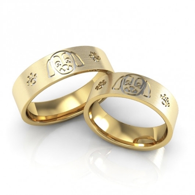 Alianças Casamento Quadradas Ouro Foscas Cachorrinho E Patas 6mm 14g Aplique em Ródio