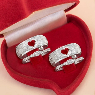 Kit Alianças Compromisso Prata Diamantadas 7,5mm + Anéis Prata Inspiration