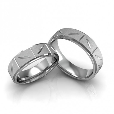 Alianças Namoro Prata Quadrada Diamantadas 6mm 12g com Desenho