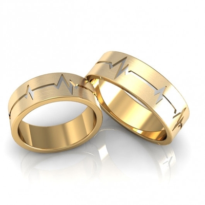 Alianças Noivado Ouro Foscas Batimentos Cardícos 7mm 14g