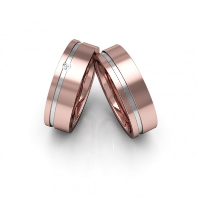 Alianças Noivado Ouro Rosê Foscas 6mm 12g com  e Brilhante