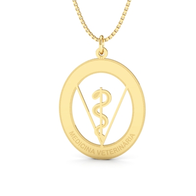 Pingente Formatura Medicina Veterinária Ouro 18k Grande