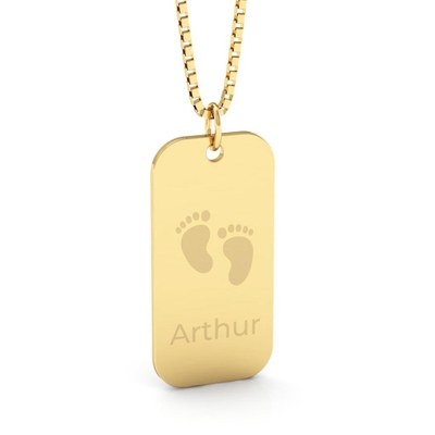 Pingente Personalizado Ouro 18K Masculino Placa Nome e Pés