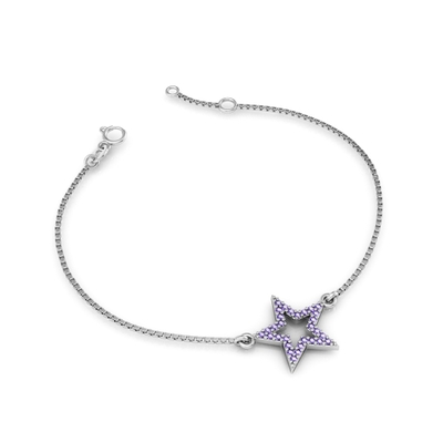 Pulseira Prata Estrela com Pedras Lilás
