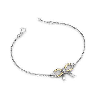 Pulseira Prata Lacinho com Pedras Amarelas