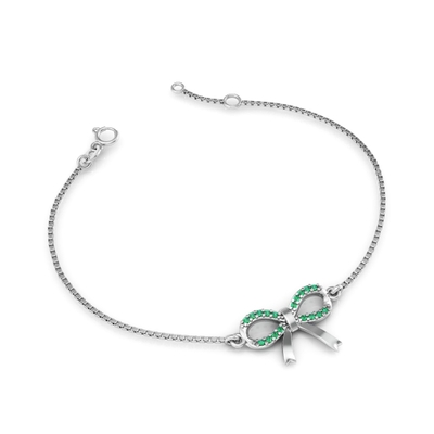 Pulseira Prata Lacinho com Pedras Verdes