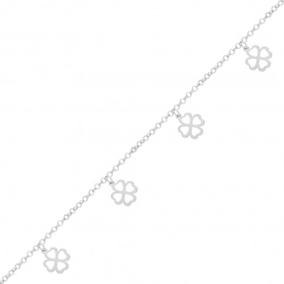 Pulseira Recém-Nascido com Pingentes Trevo Prata