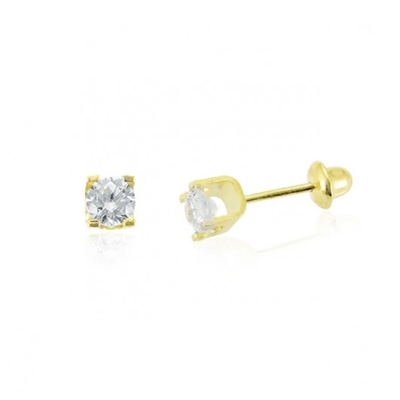 Brincos Ouro 18K Pedra Branca 3 mm