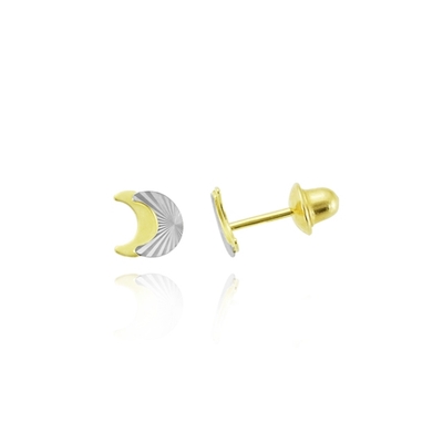 Brincos Ouro 18K Lua Ródio E Ouro Amarelo