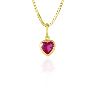 Pingente Ouro 18K Coração Vermelho 5mm