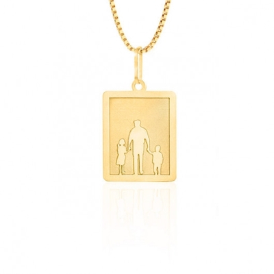 Pingente Pai Filho e Filha Ouro 18K