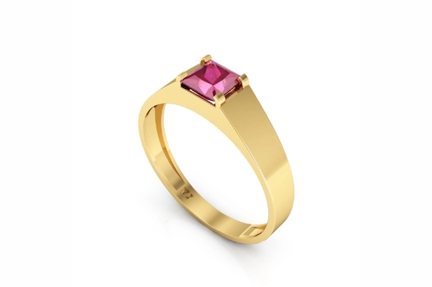 Anel masculino com pedra quadrada vermelho rubi