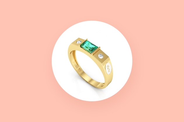 anel de formatura de ouro 18k com pedra verde