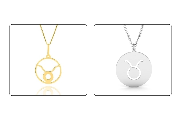 modelo com colar do simbolo de touro em ouro 18k