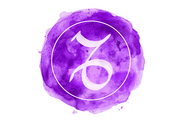 símbolo do signo de capricórnio dentro de um círculo de cor roxa