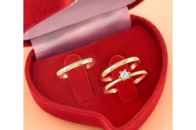 kit alianças de casamento e anel de noivado de ouro 18k